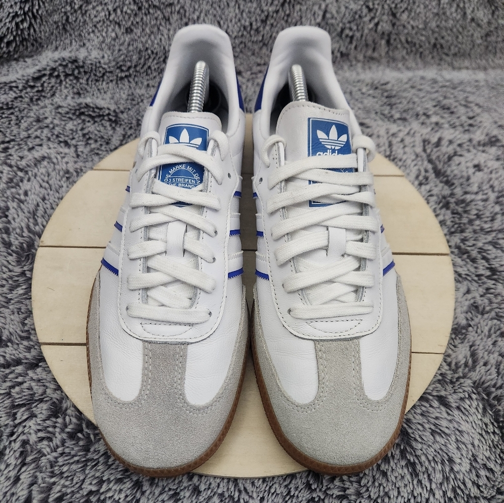 Adidas Samba Flat White Lucid Blue Shoes Men's Size 9.5 - Picture 3 of 9